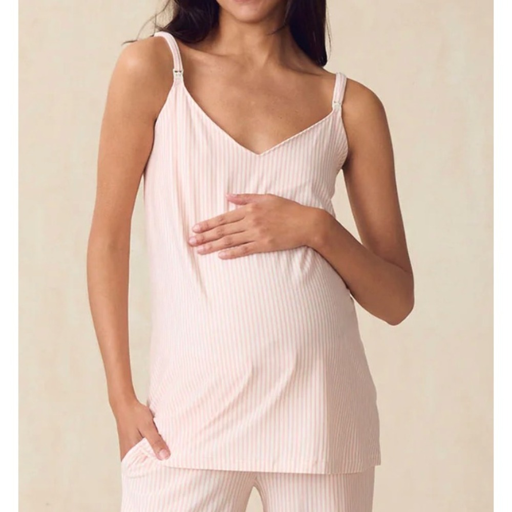 LAKE DreamModal English Rose Pencil Stripe Pajamas Pink Maternity Nursing Top L
